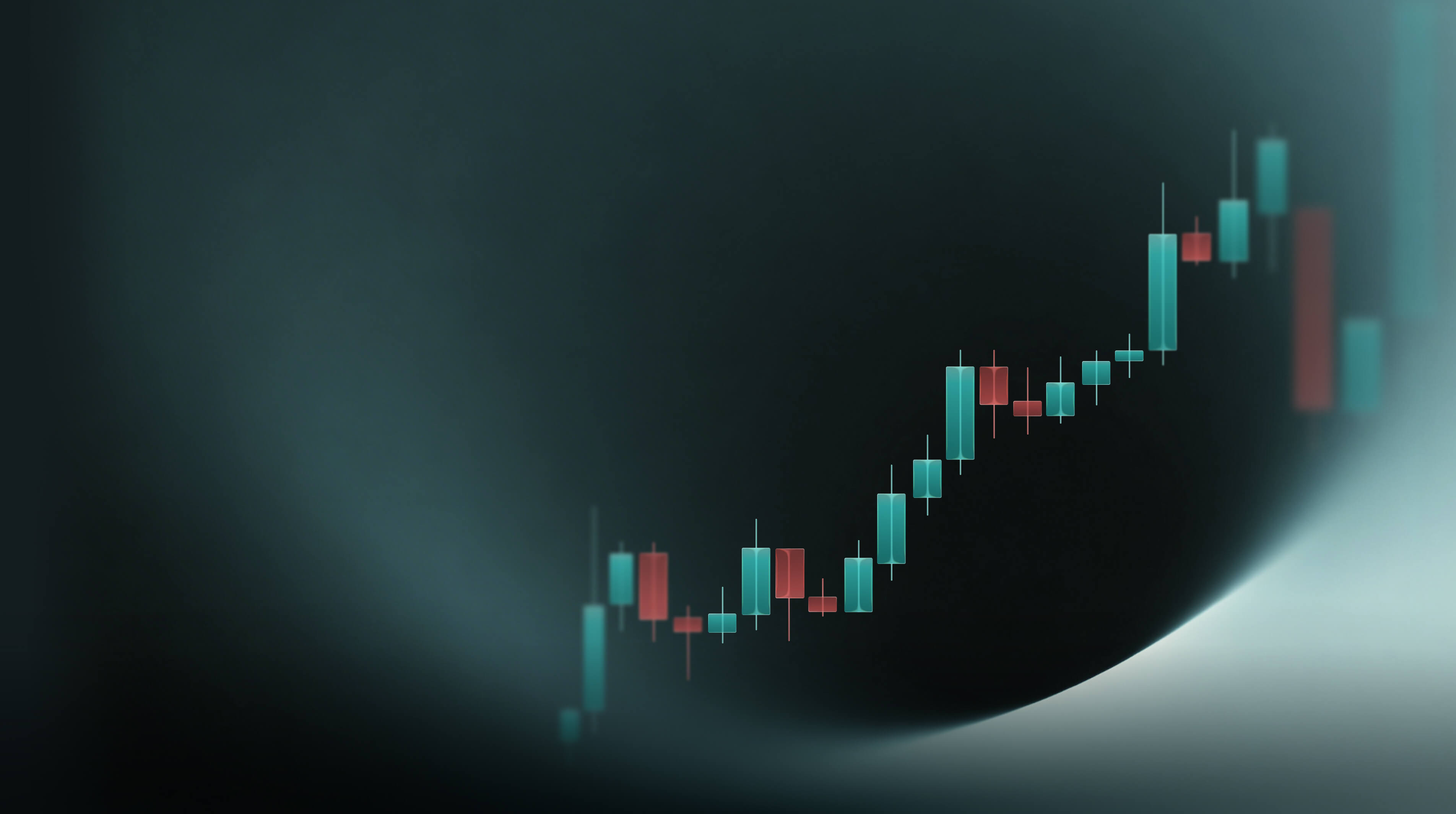 Candlestick chart rising across a dark background, illustrating crypto Futures trading on Nexo